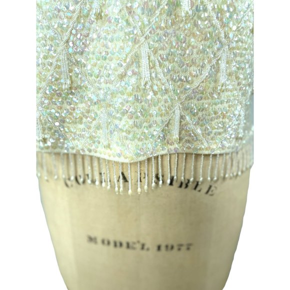 1960s white sequin beaded top with fringe and back zipper by Vic & Vic Haute Cou - Picture 5 of 6